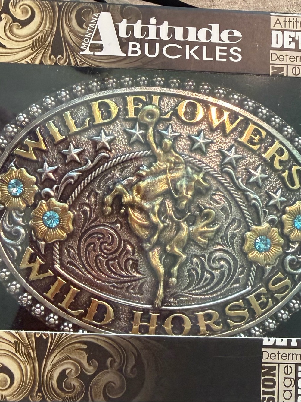 Attitude Buckle Oval Western Belt Buckle Wild Flowers Wild Horses 1.5in